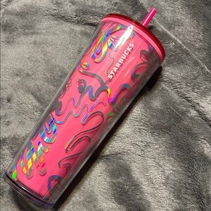 Starbucks Pink & Silver Metallic Ribbon Gift Wrap Bow Color Changing Tumbler